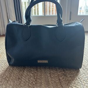 Blue Leather Ostrich Like Barrel Handbag